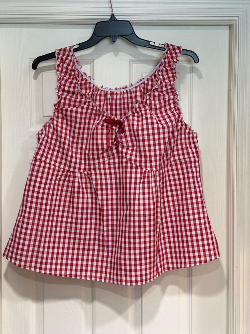 SHEIN Red Gingham Ruffle Strap Tank Top